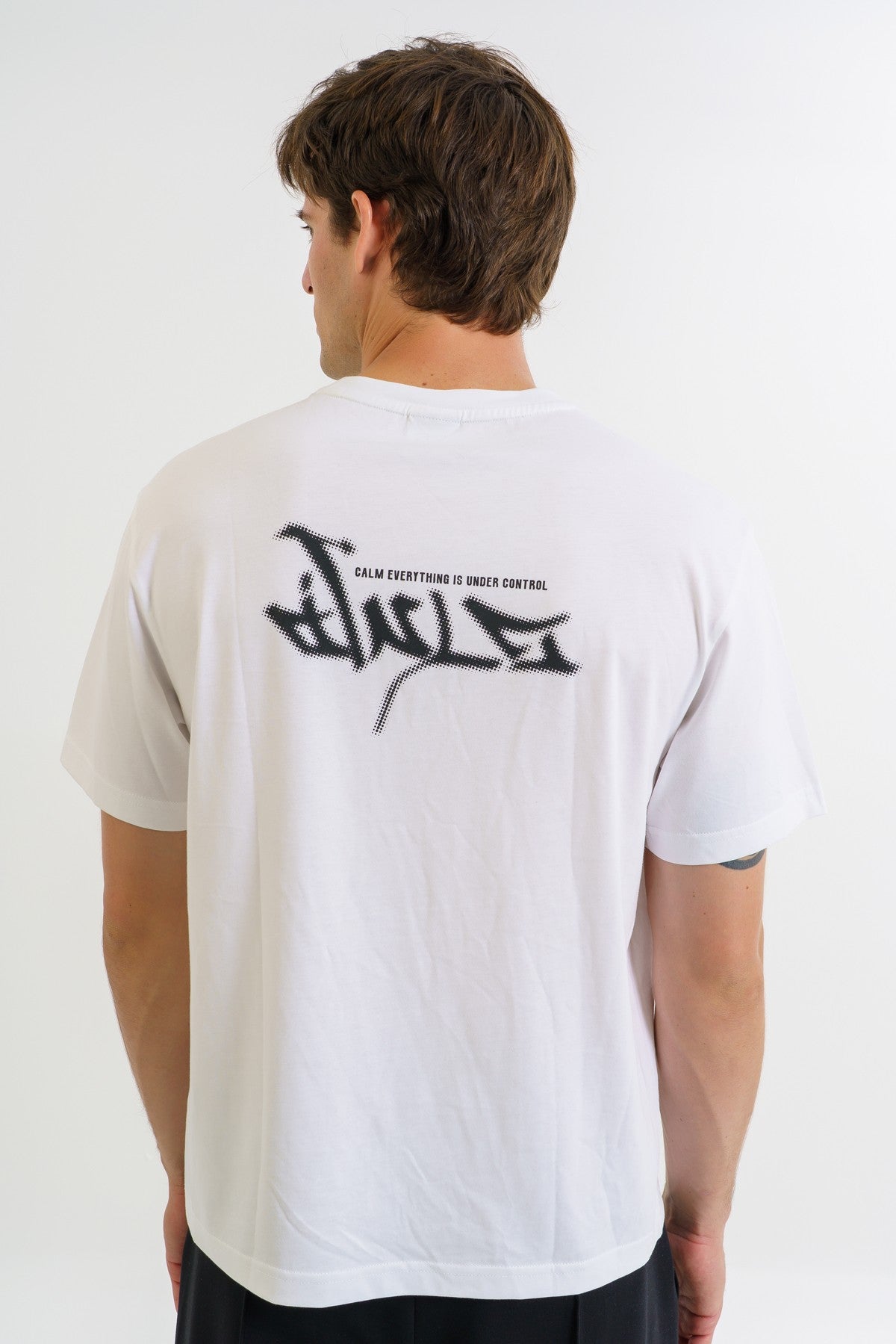Boxy Erkek Bisiklet Yaka Beyaz T-shirt