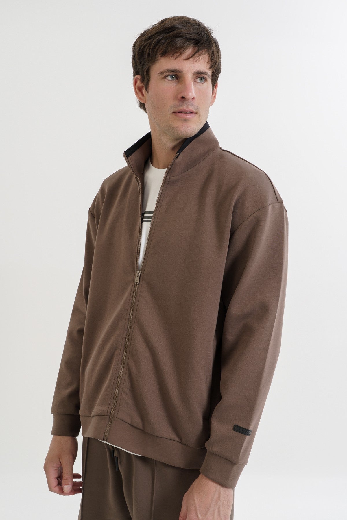 Relax-Fit Erkek Dik Yaka Kahverengi Eşofman Üstü