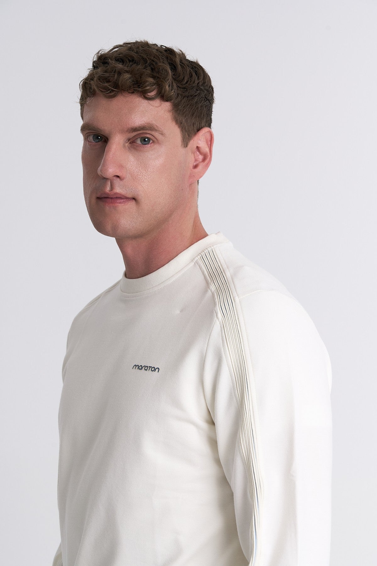 Erkek Bisiklet Yaka Ekru Sweatshirt