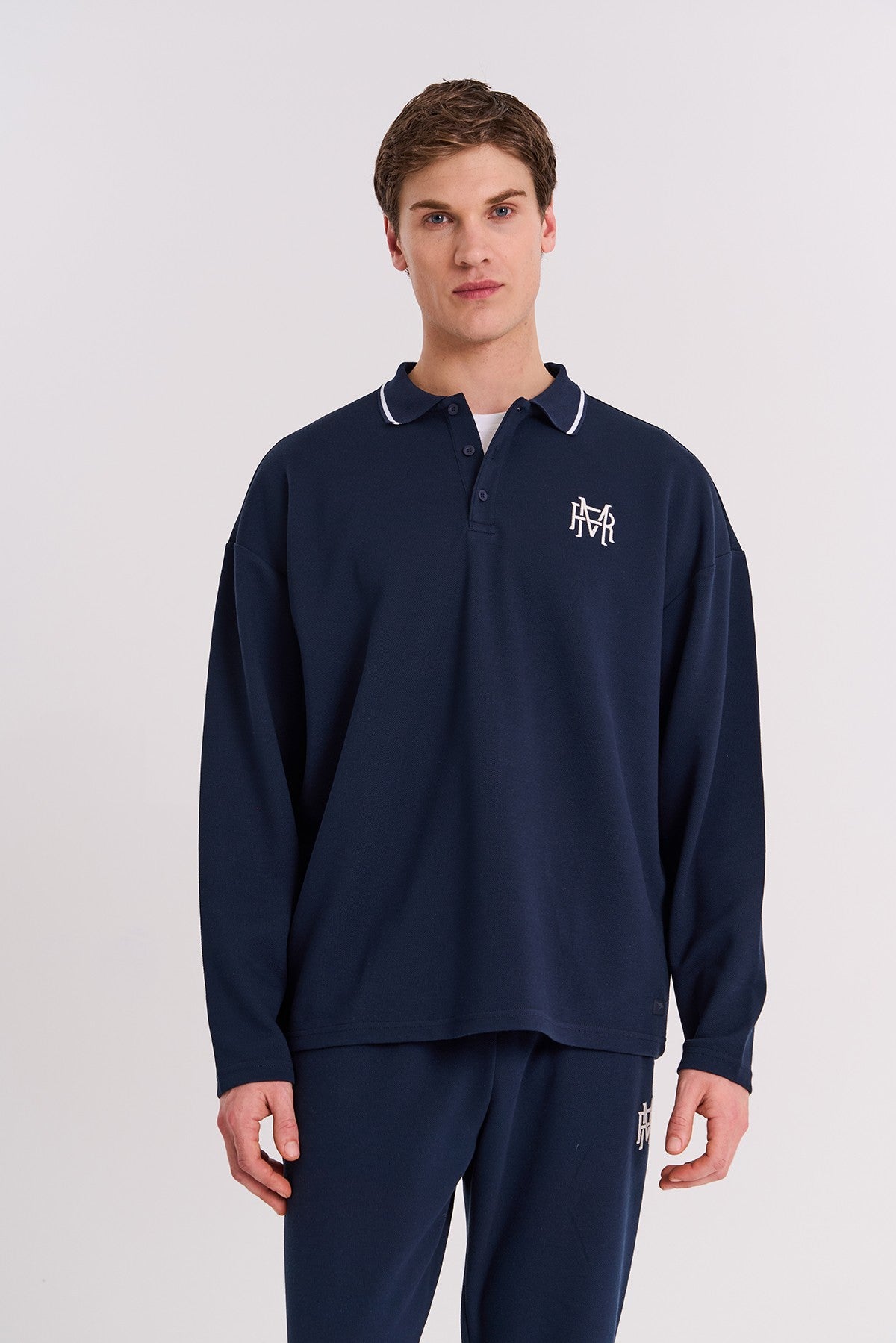 Comfort Erkek Polo Yaka Lacivert Sweatshirt