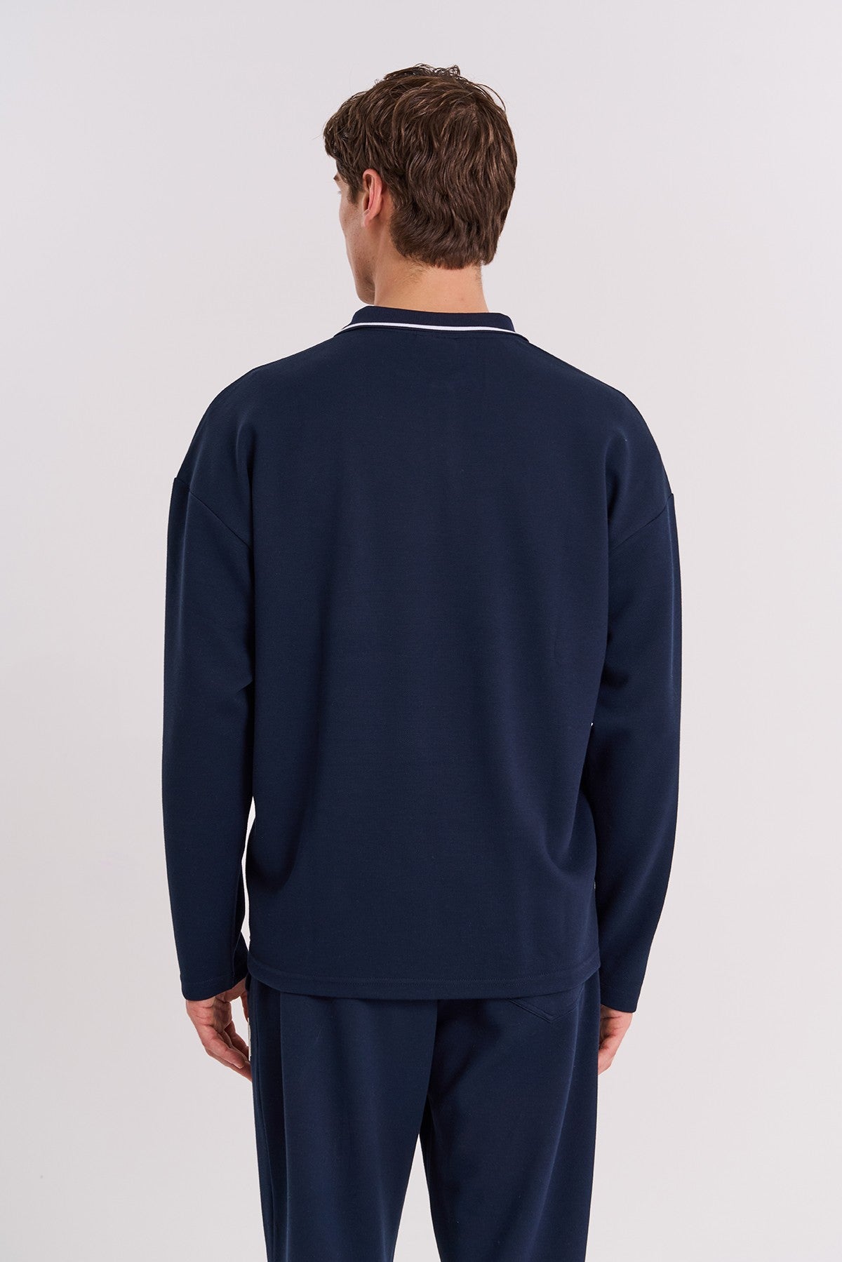 Comfort Erkek Polo Yaka Lacivert Sweatshirt