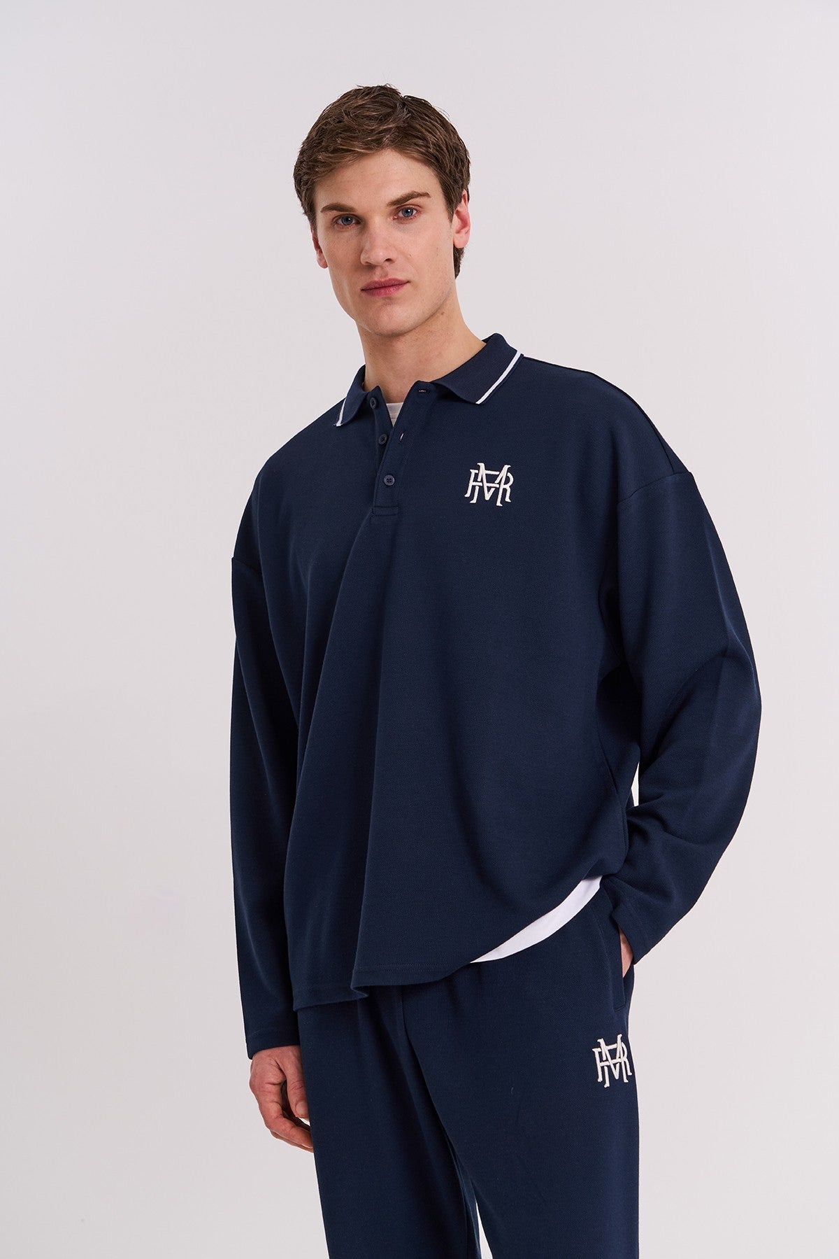 Comfort Erkek Polo Yaka Lacivert Sweatshirt