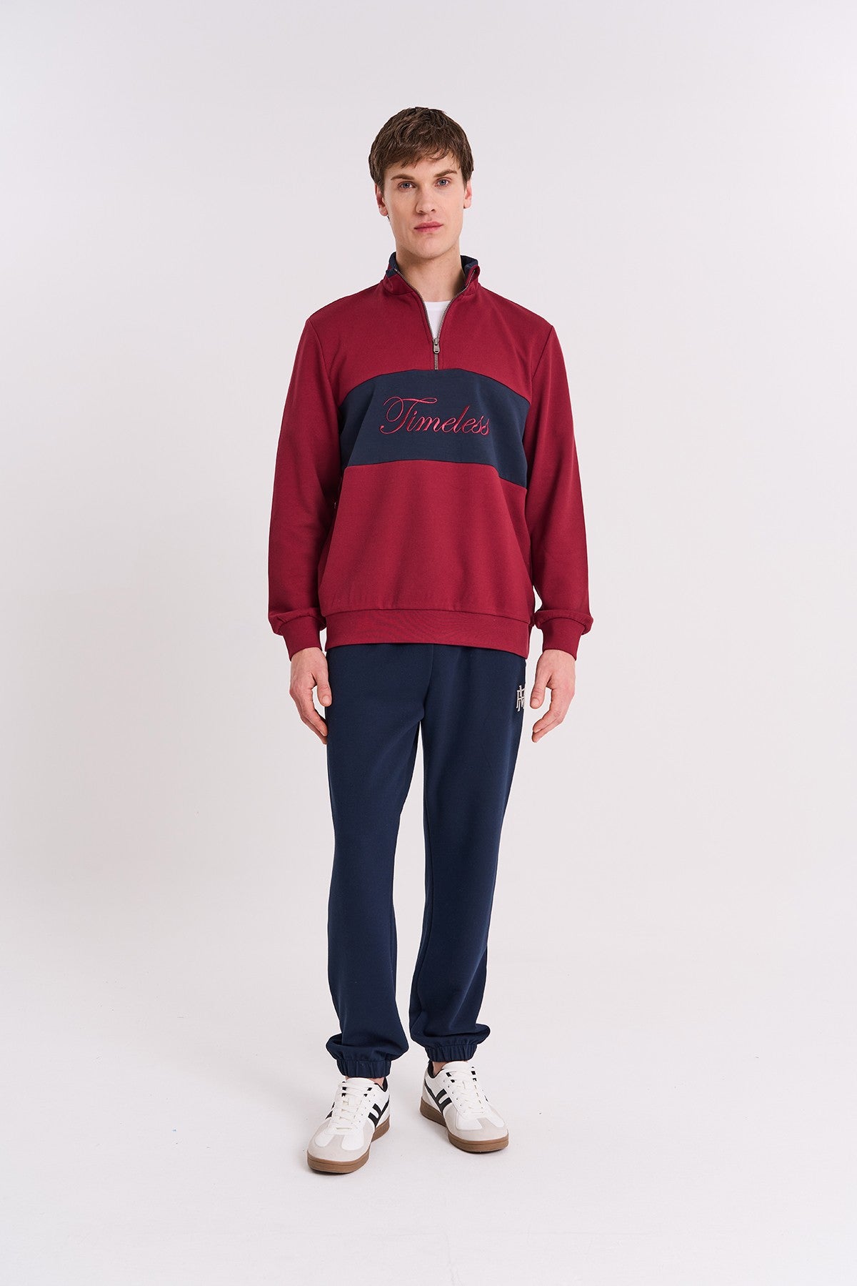 Regular Erkek Dik Yaka Bordo Sweatshirt