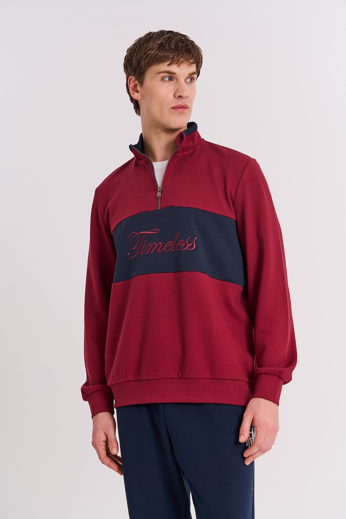Regular Erkek Dik Yaka Bordo Sweatshirt