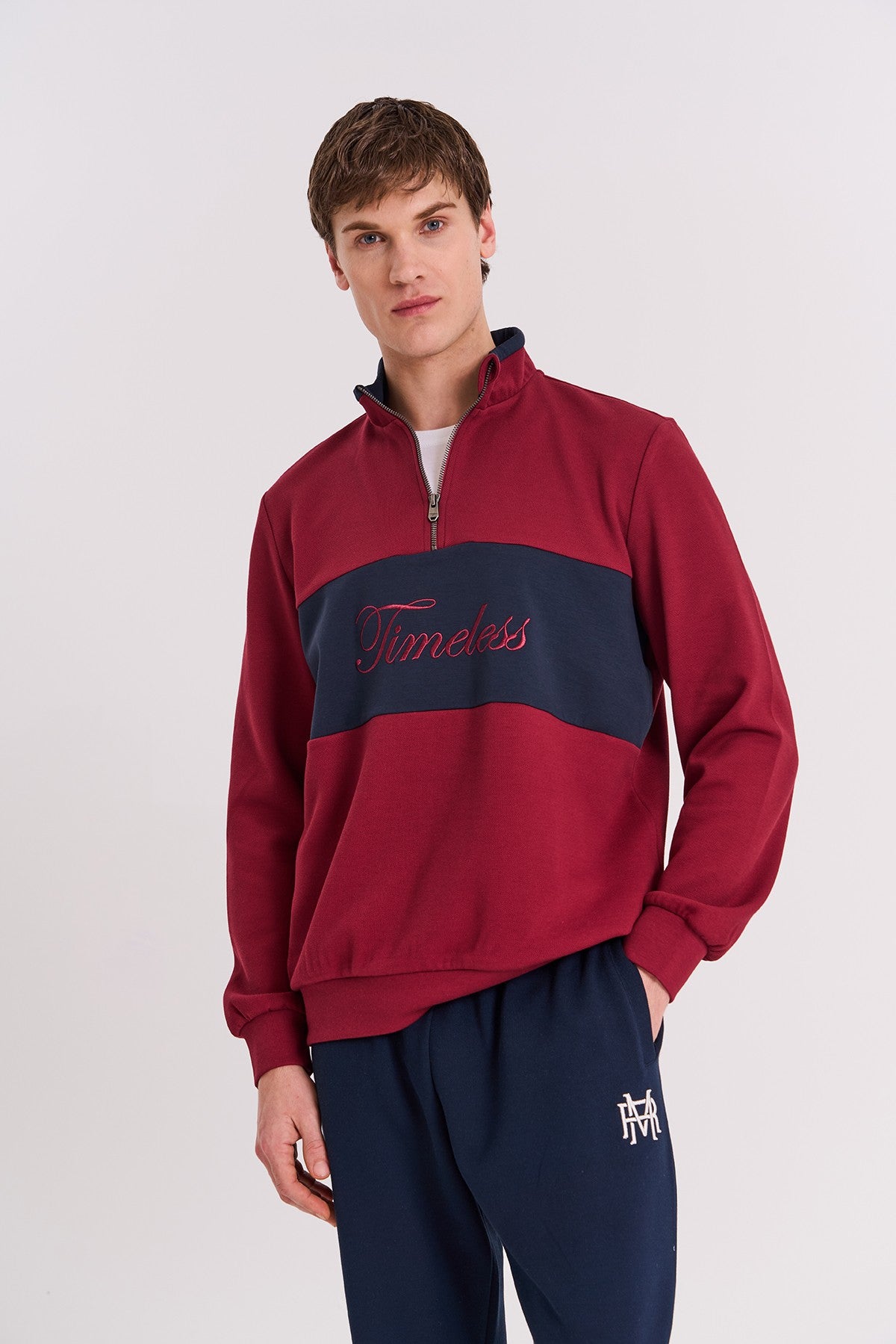 Regular Erkek Dik Yaka Bordo Sweatshirt