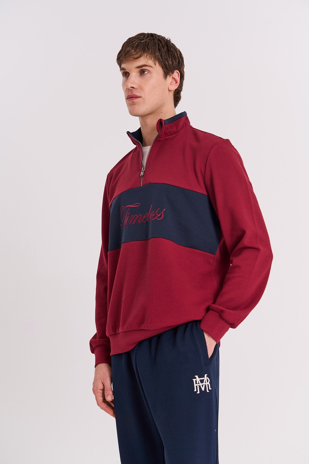 Regular Erkek Dik Yaka Bordo Sweatshirt