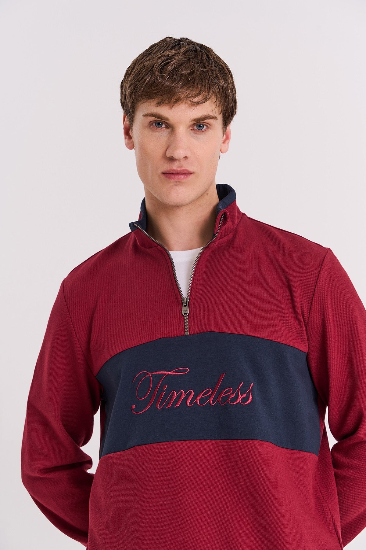 Regular Erkek Dik Yaka Bordo Sweatshirt
