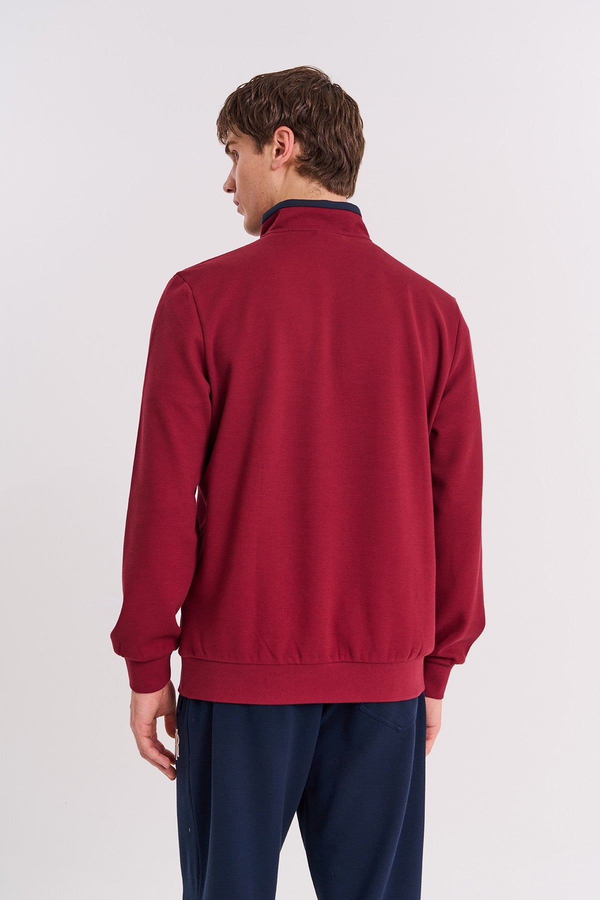 Regular Erkek Dik Yaka Bordo Sweatshirt