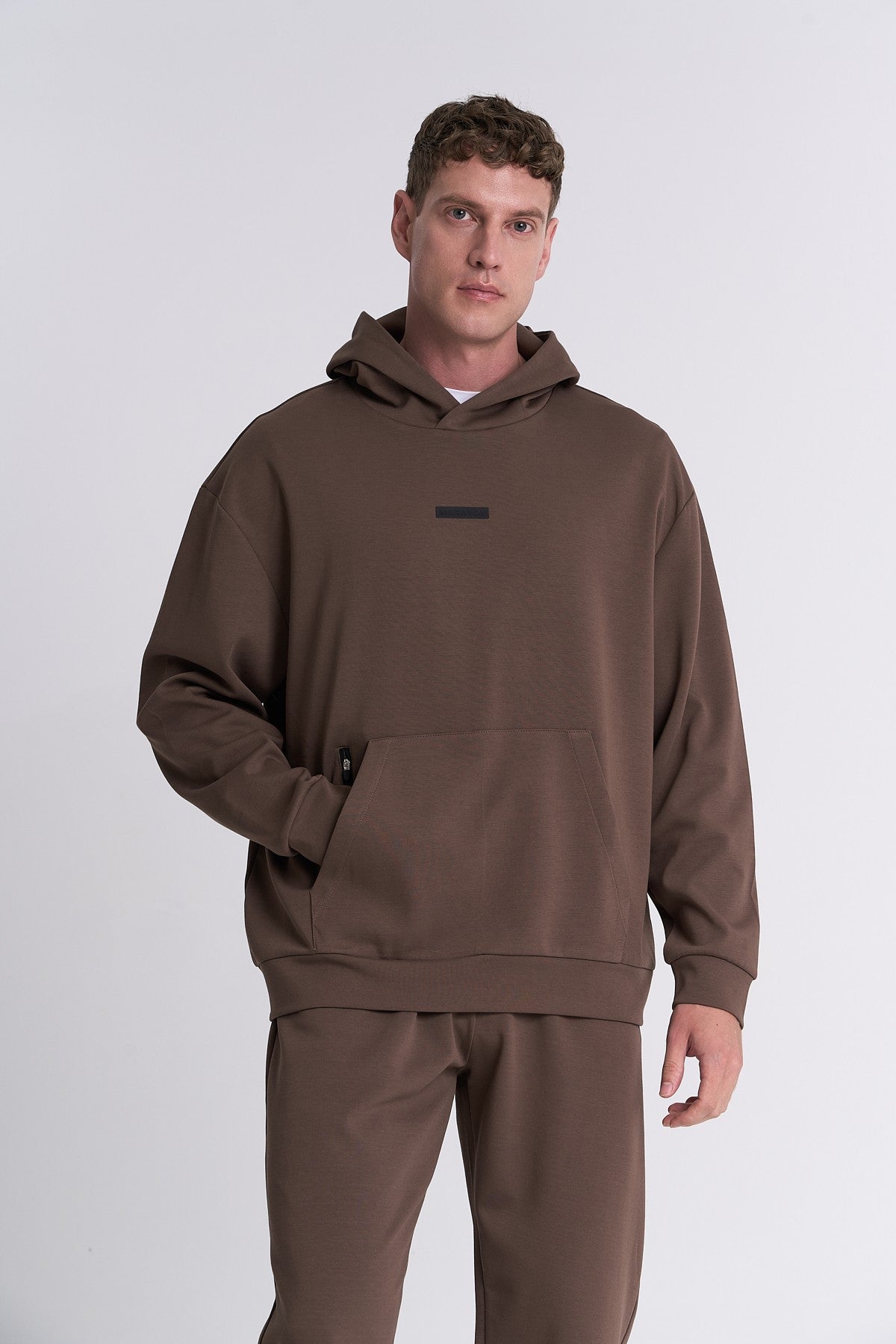 Erkek Kapüşonlu Kahverengi Sweatshirt
