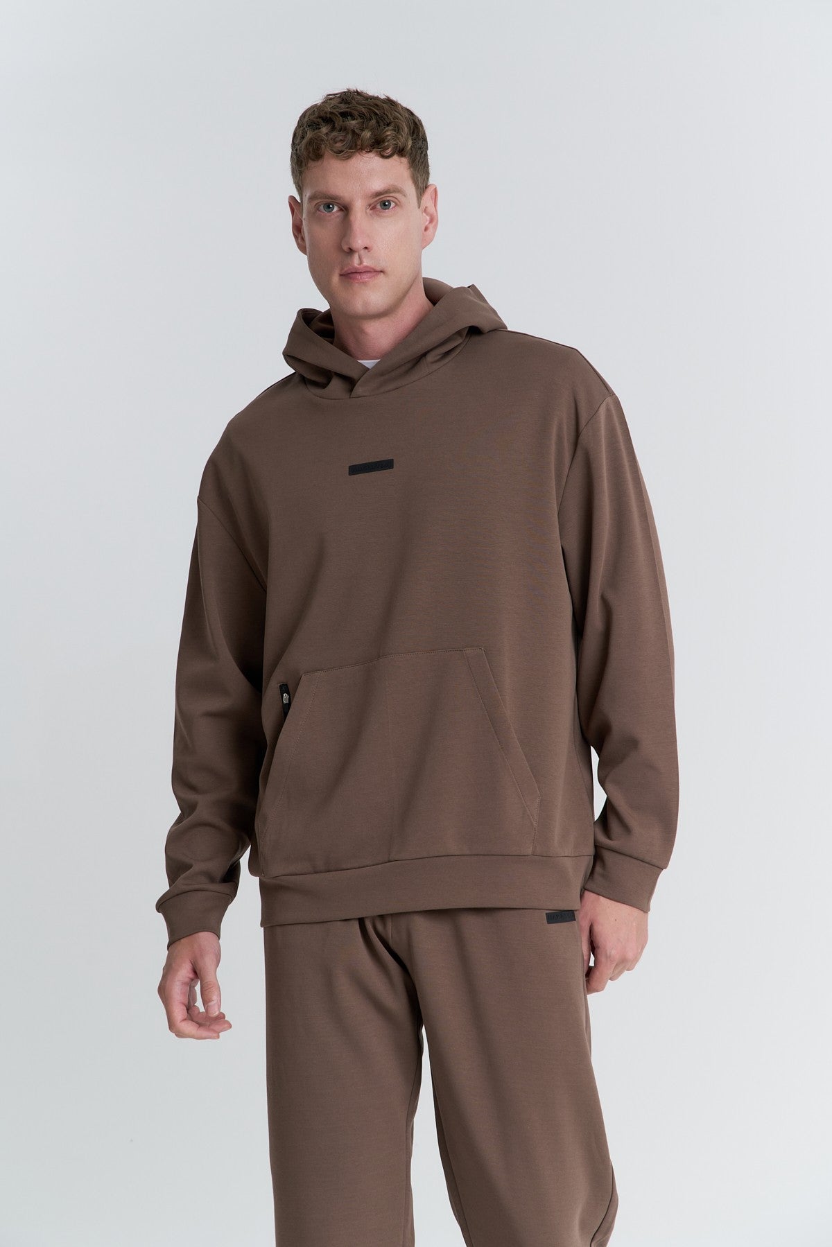 Erkek Kapüşonlu Kahverengi Sweatshirt