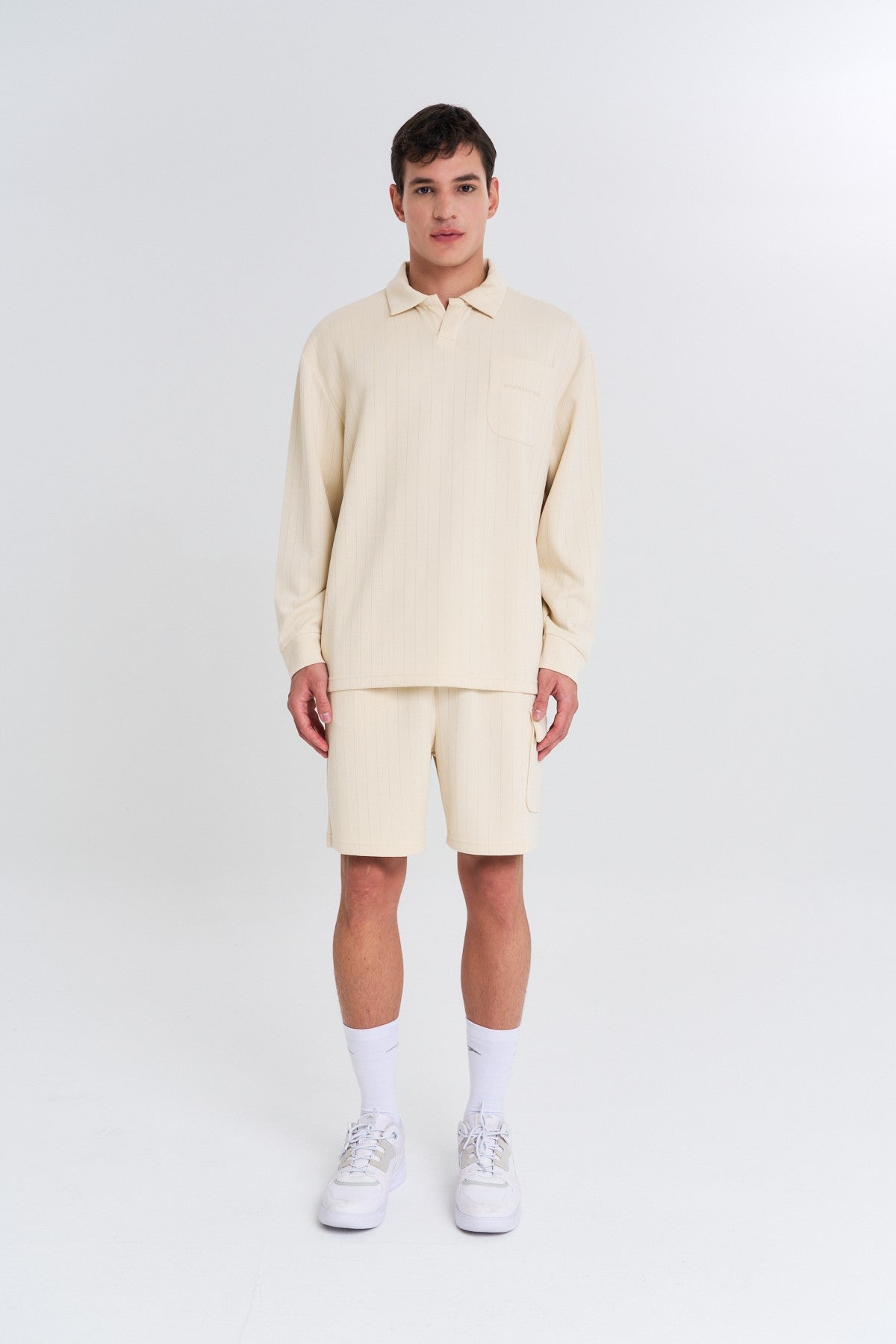 Erkek Polo Yaka Ekru Sweatshirt