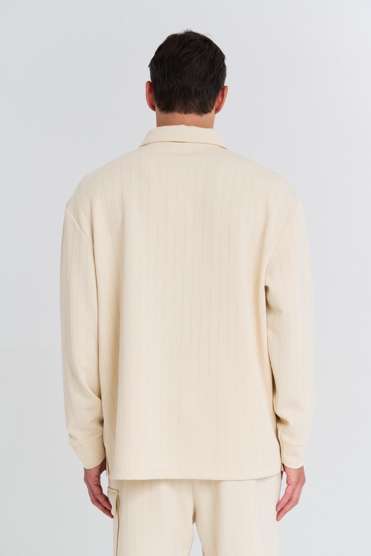 Erkek Polo Yaka Ekru Sweatshirt
