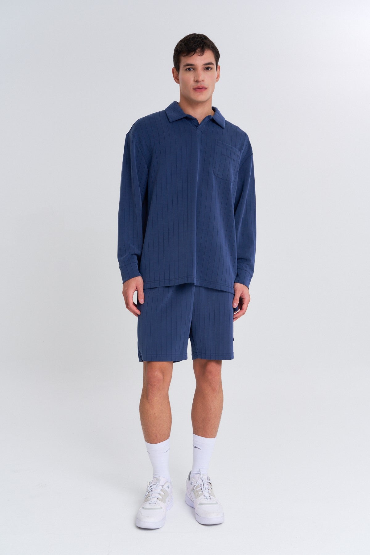 Erkek Polo Yaka Lacivert Sweatshirt