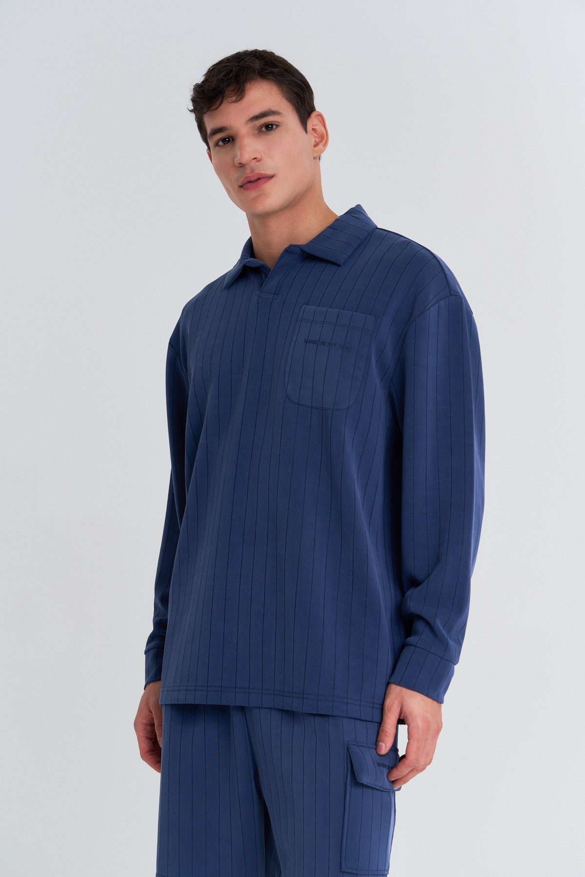 Erkek Polo Yaka Lacivert Sweatshirt