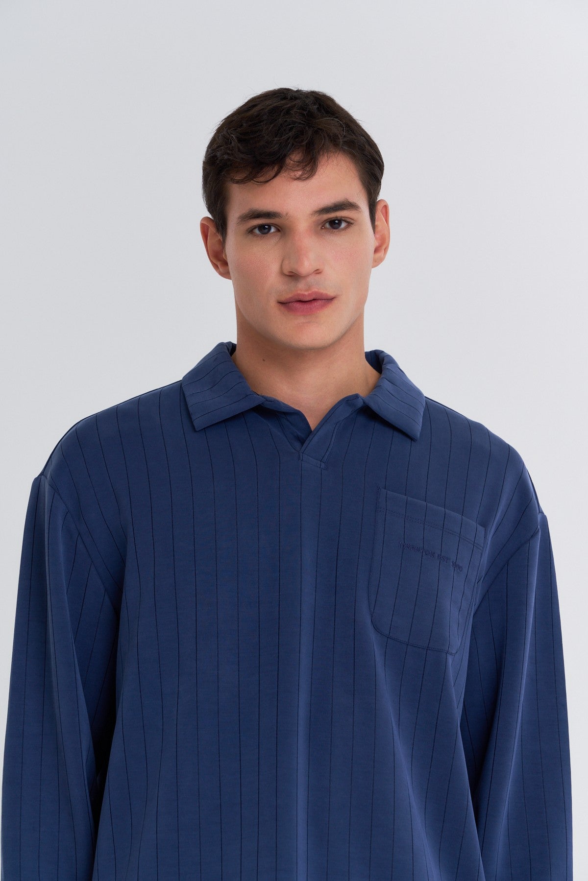 Erkek Polo Yaka Lacivert Sweatshirt