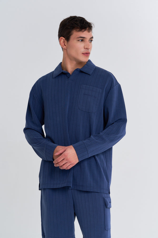 Erkek Polo Yaka Lacivert Sweatshirt
