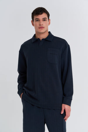 Erkek Polo Yaka Siyah Sweatshirt