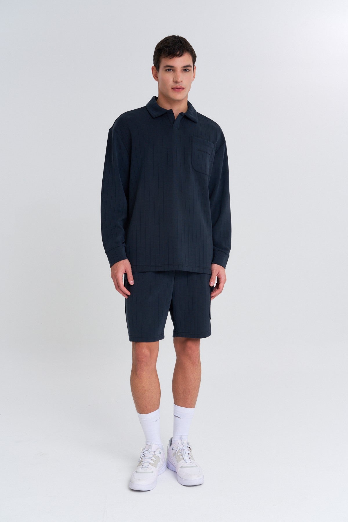 Erkek Polo Yaka Siyah Sweatshirt