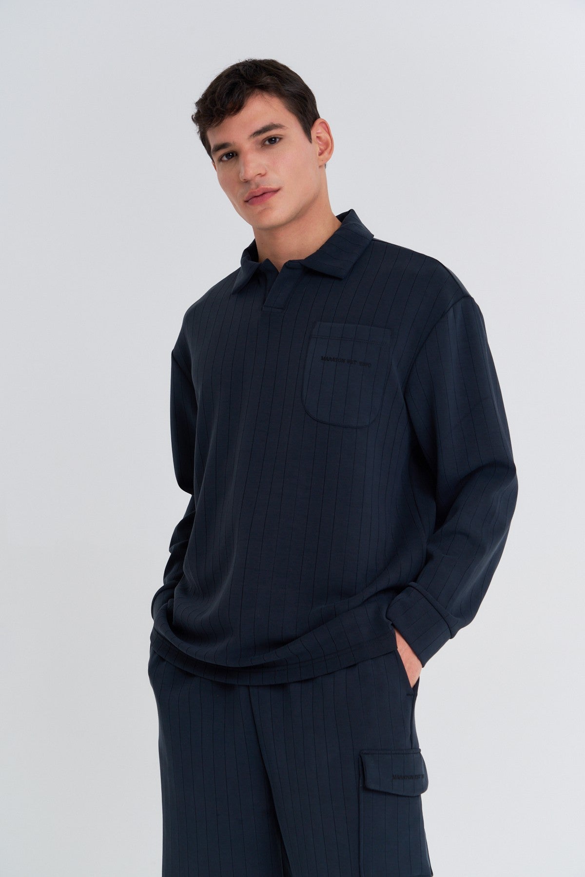 Erkek Polo Yaka Siyah Sweatshirt