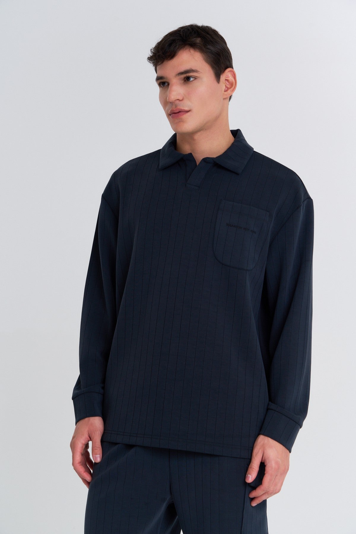 Erkek Polo Yaka Siyah Sweatshirt