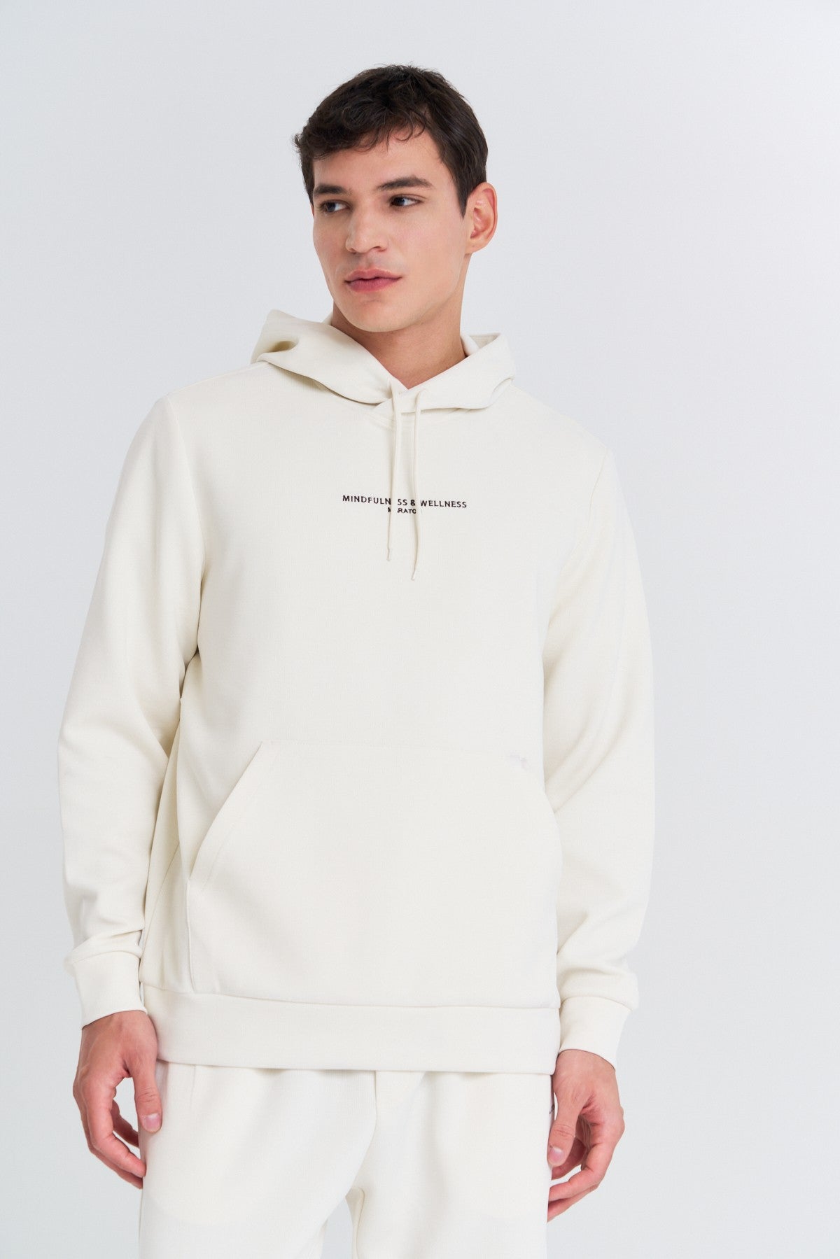 Erkek Kapüşonlu Ekru Sweatshirt