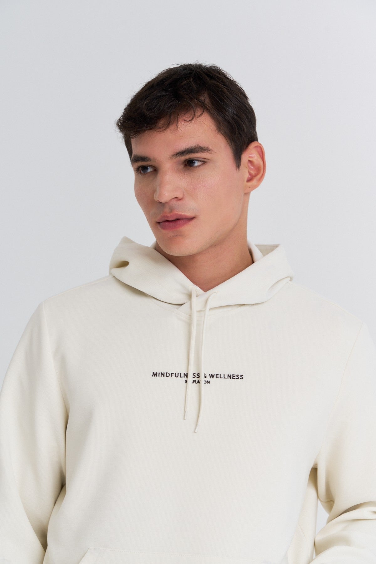Erkek Kapüşonlu Ekru Sweatshirt