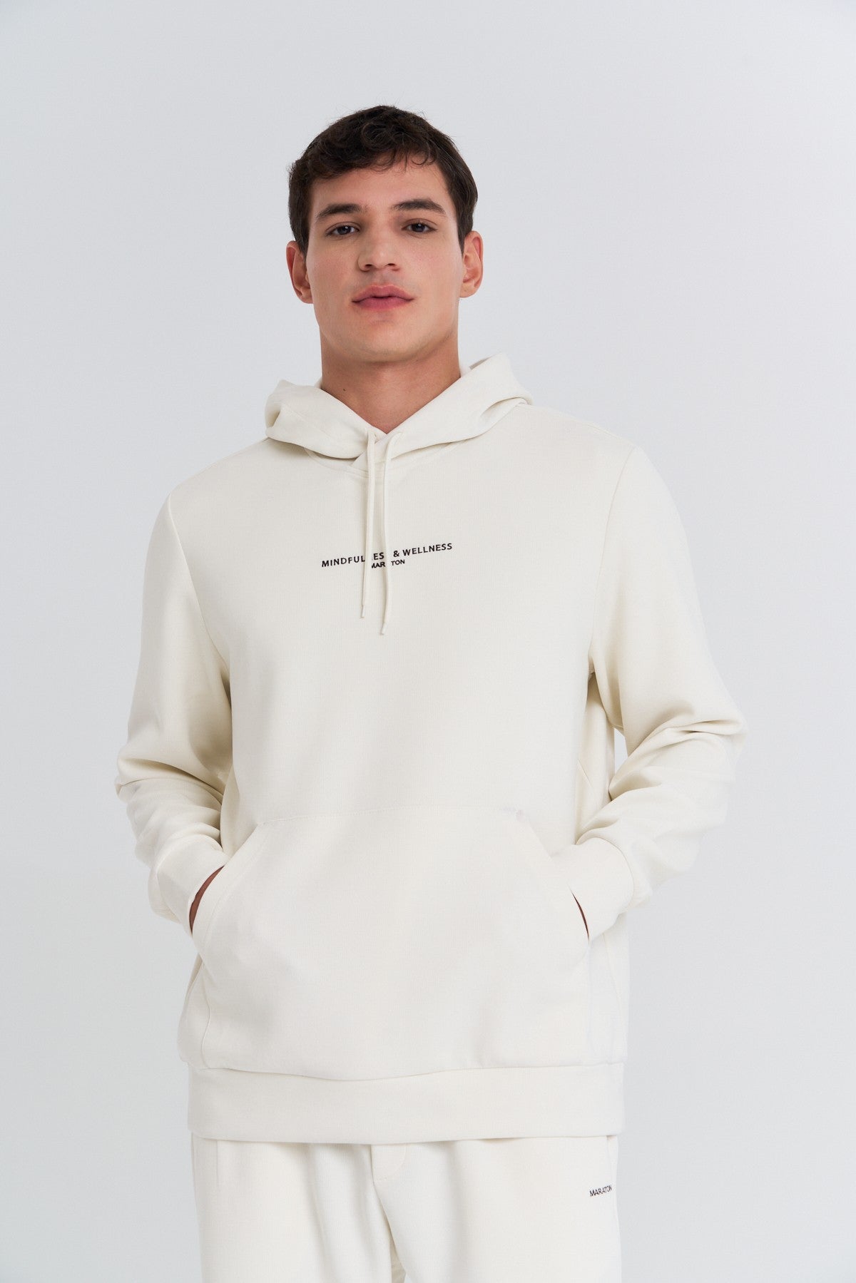 Erkek Kapüşonlu Ekru Sweatshirt