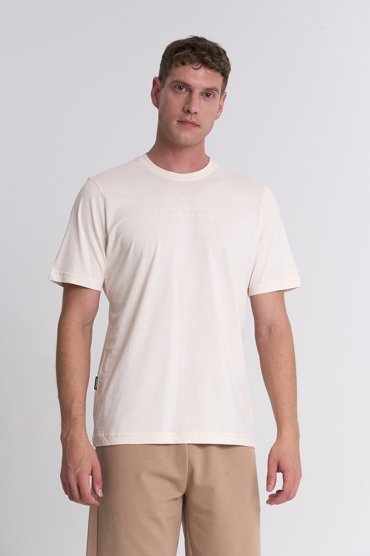 Erkek Bisiklet Yaka Ekru T-shirt