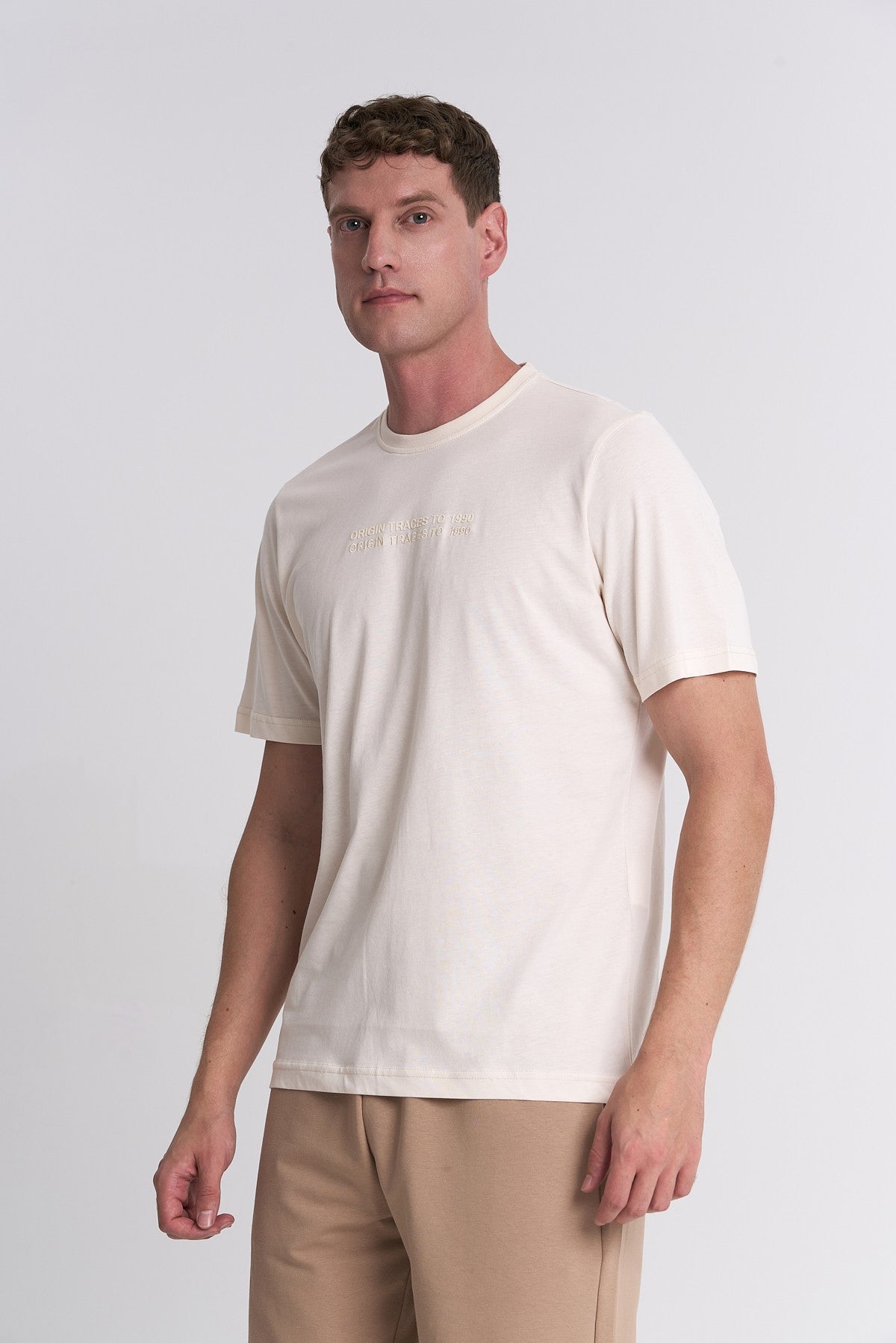 Erkek Bisiklet Yaka Ekru T-shirt