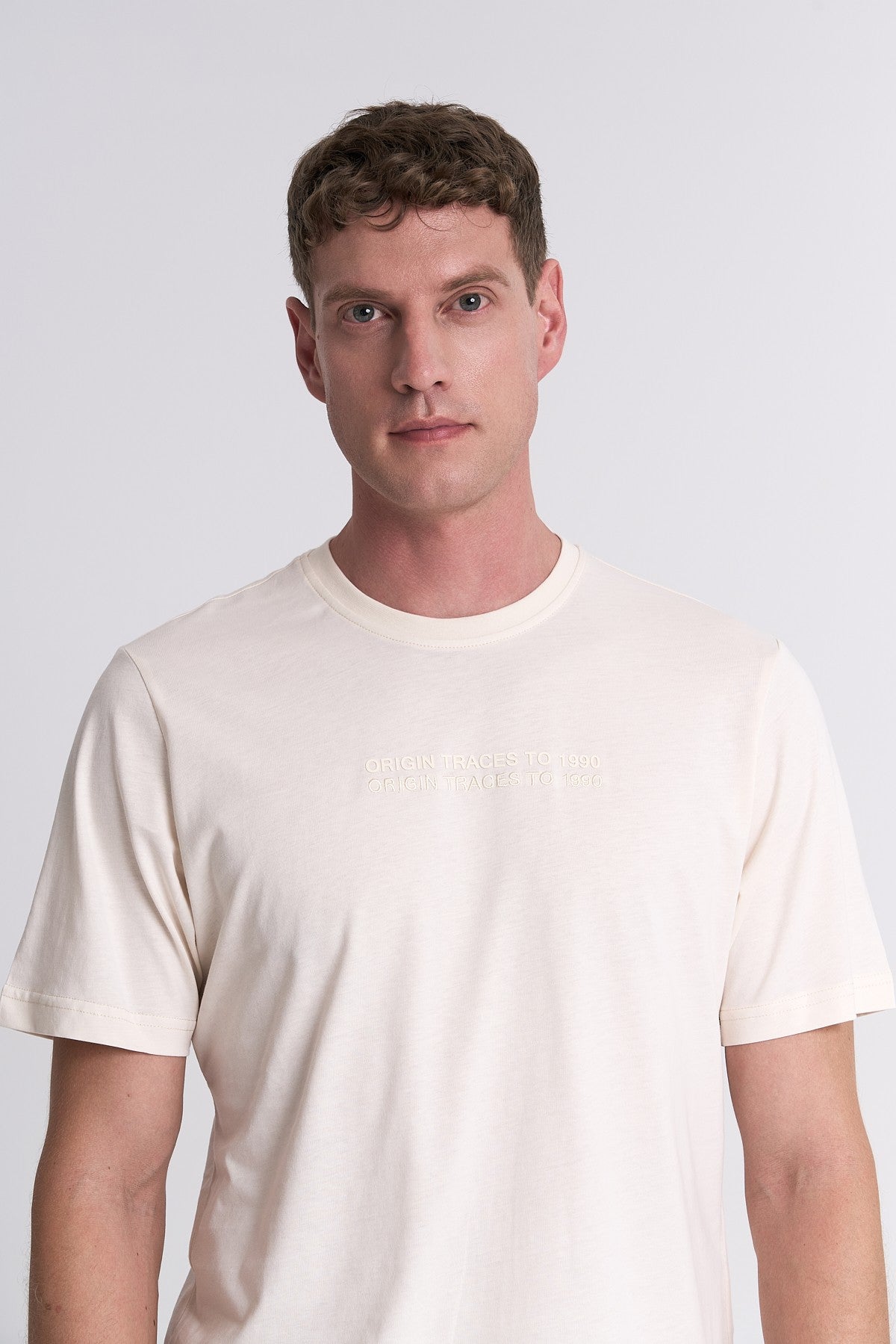 Erkek Bisiklet Yaka Ekru T-shirt