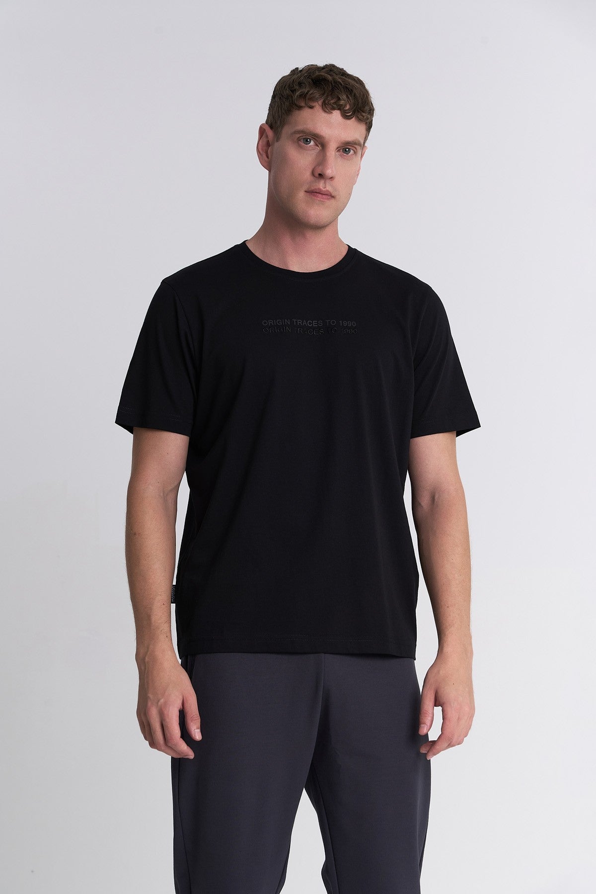 Erkek Bisiklet Yaka Siyah T-shirt