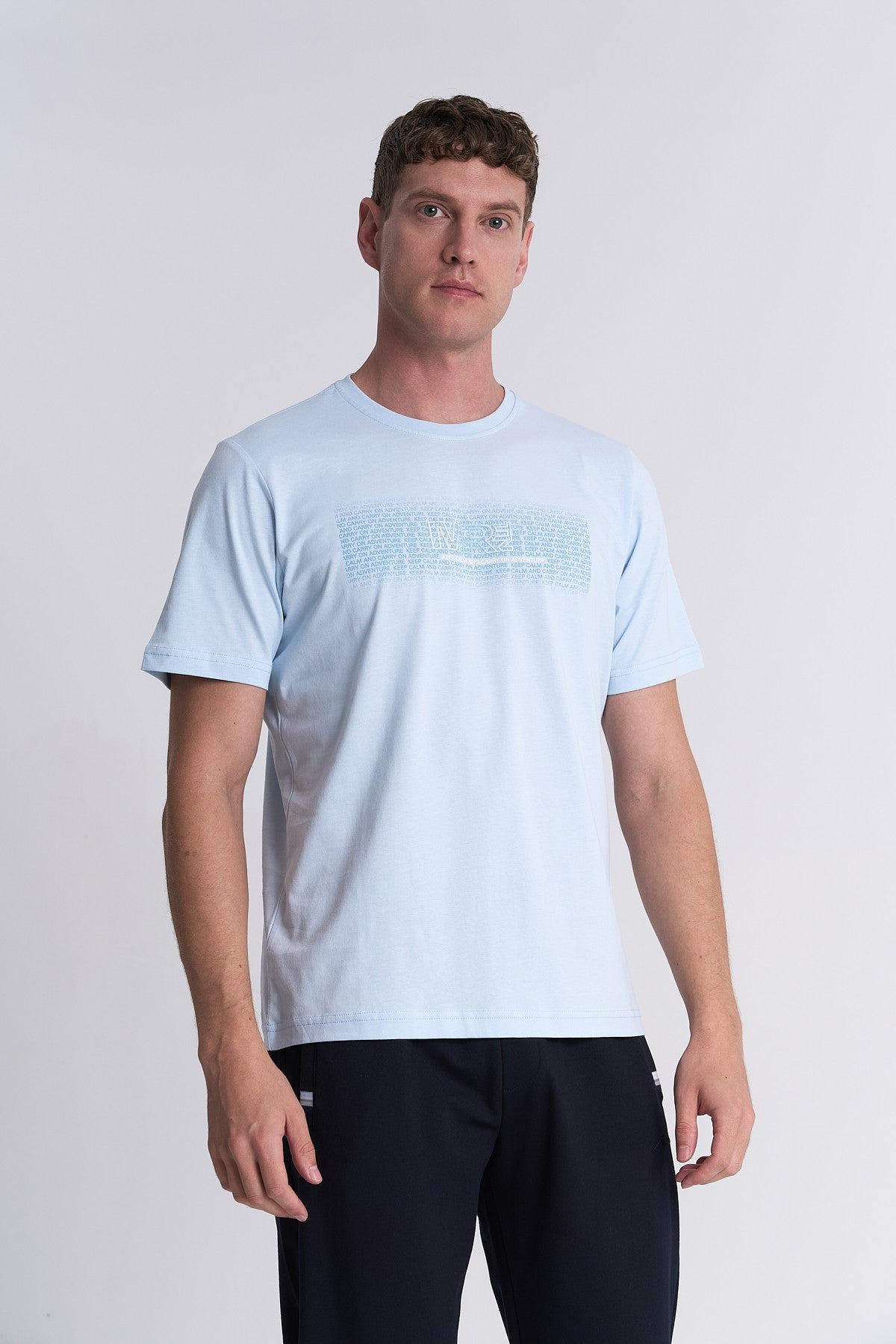 Erkek Bisiklet Yaka Açık Mavi T-shirt