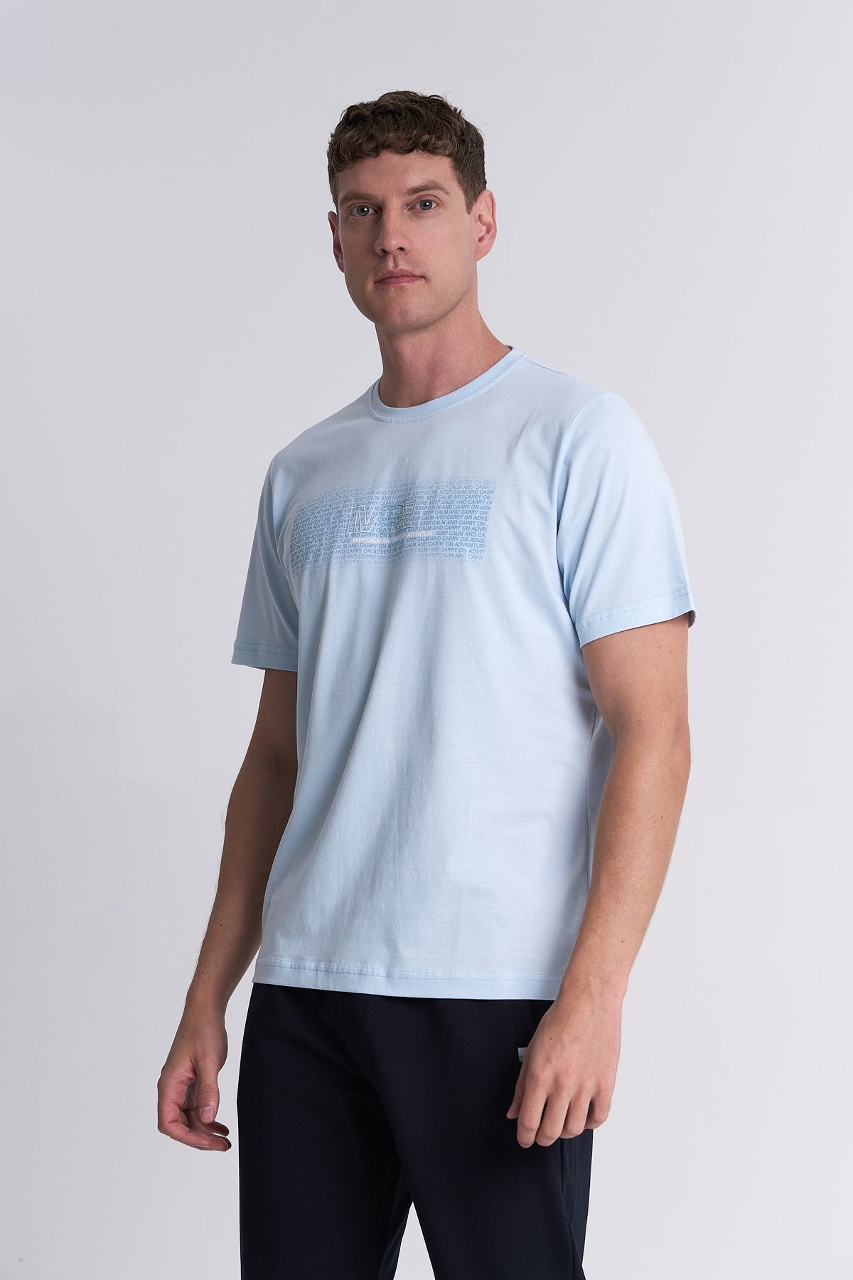 Erkek Bisiklet Yaka Açık Mavi T-shirt