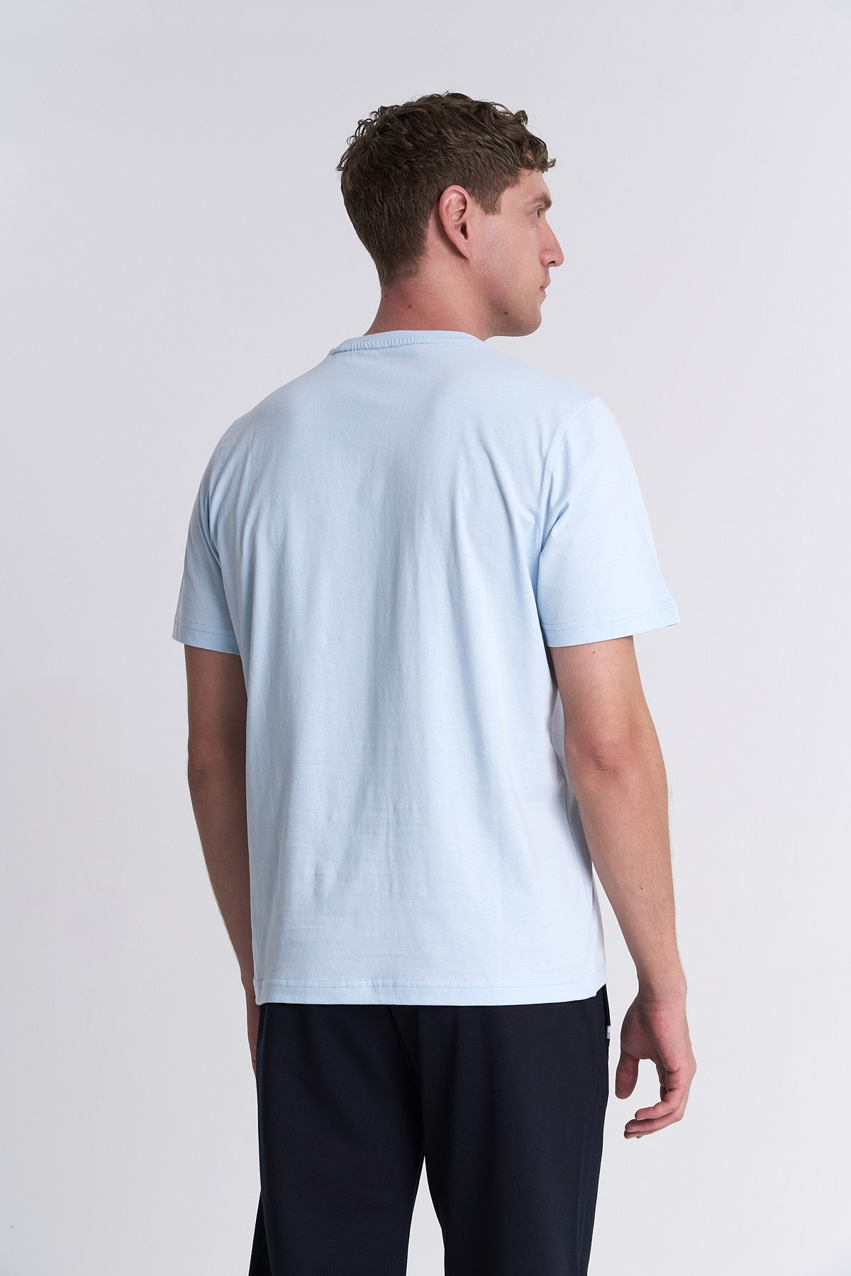 Erkek Bisiklet Yaka Açık Mavi T-shirt