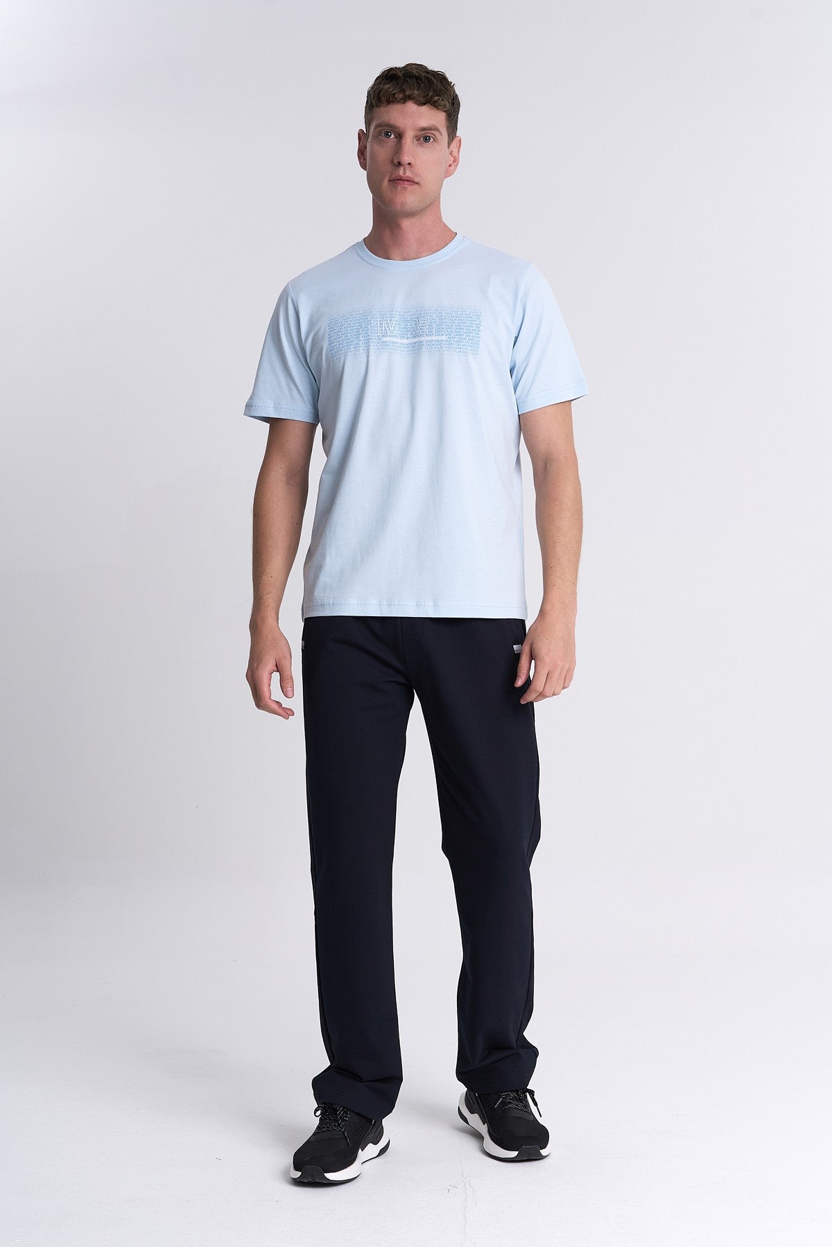 Erkek Bisiklet Yaka Açık Mavi T-shirt
