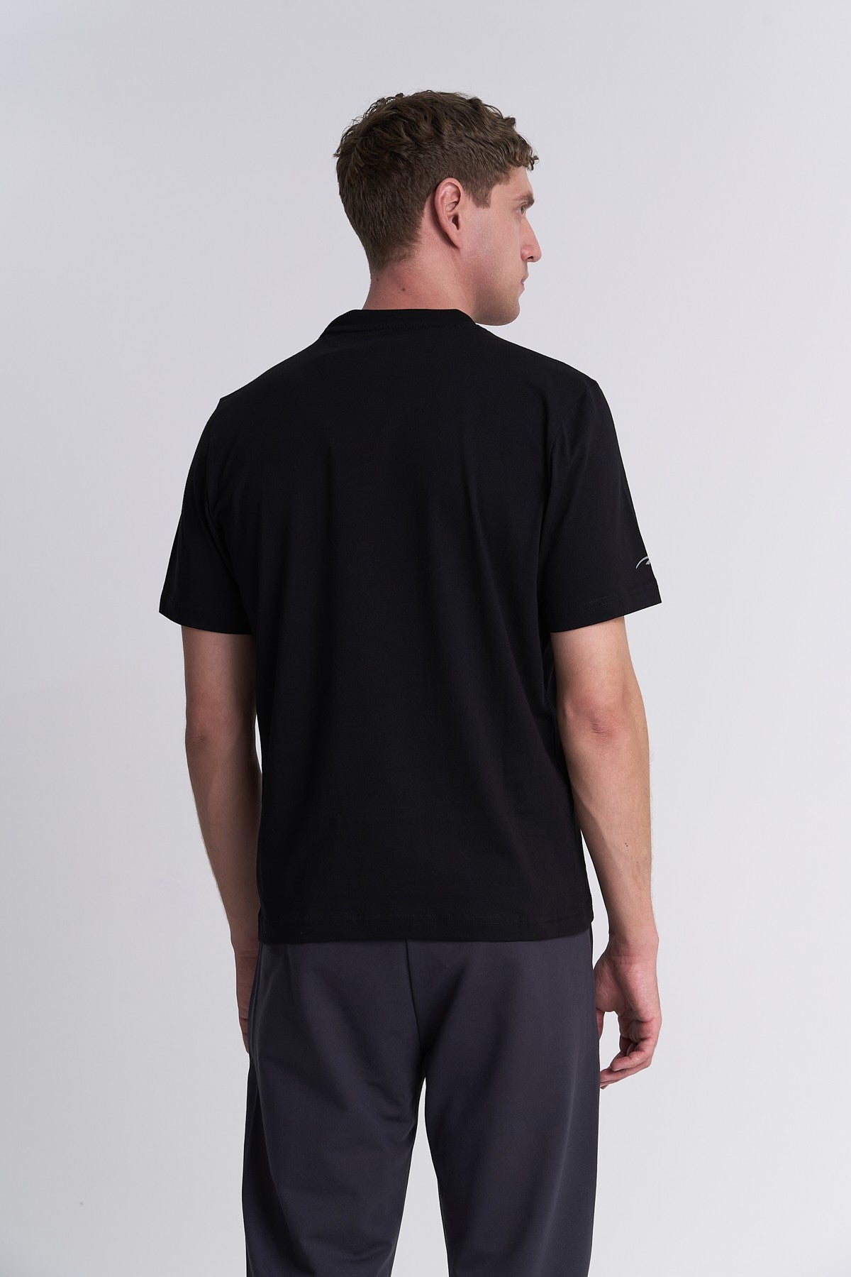 Erkek Bisiklet Yaka Siyah T-shirt
