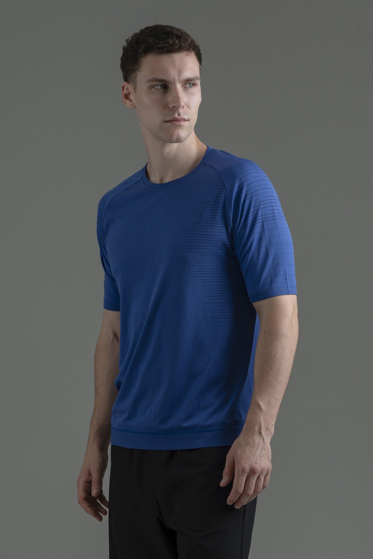SlimFit Erkek Bisiklet Yaka Saks Mavi T-shirt