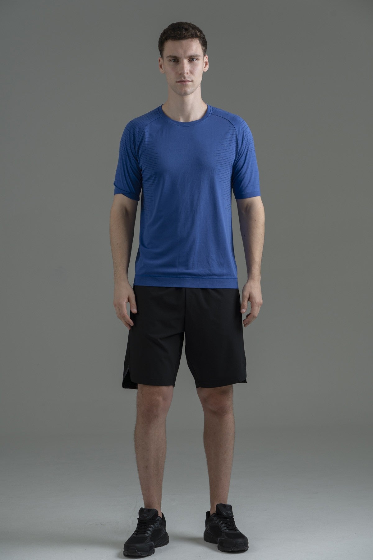 SlimFit Erkek Bisiklet Yaka Saks Mavi T-shirt