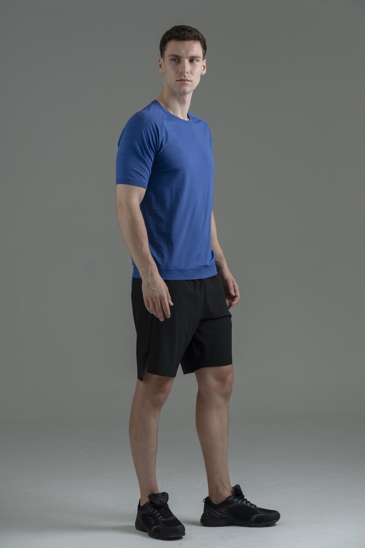 SlimFit Erkek Bisiklet Yaka Saks Mavi T-shirt
