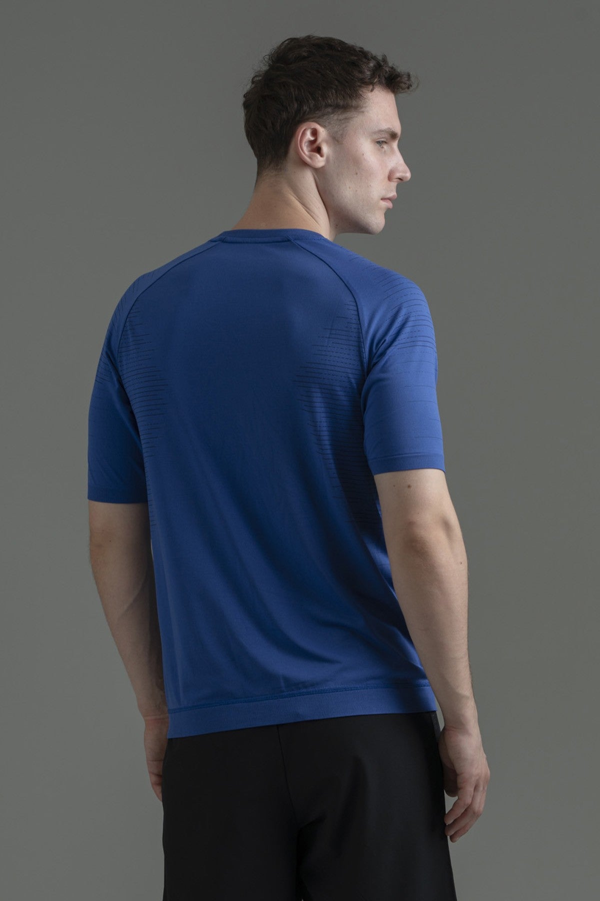 SlimFit Erkek Bisiklet Yaka Saks Mavi T-shirt