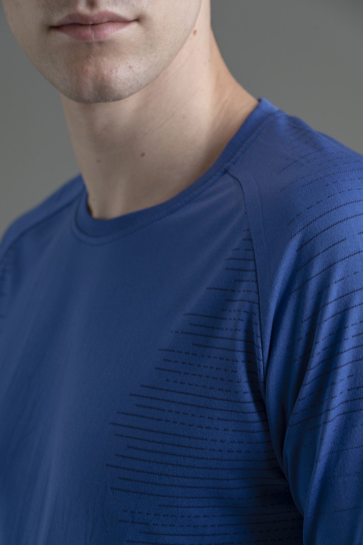 SlimFit Erkek Bisiklet Yaka Saks Mavi T-shirt