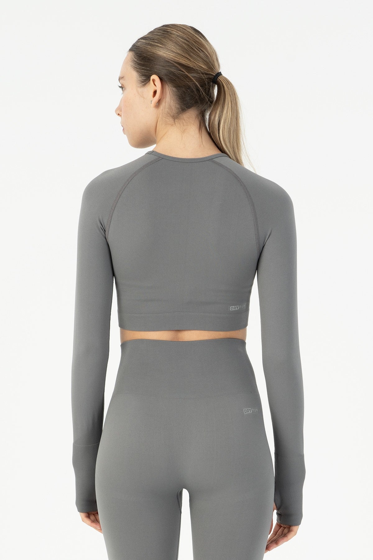 SlimFit Kadın Bisiklet Yaka Antrasit Crop Top