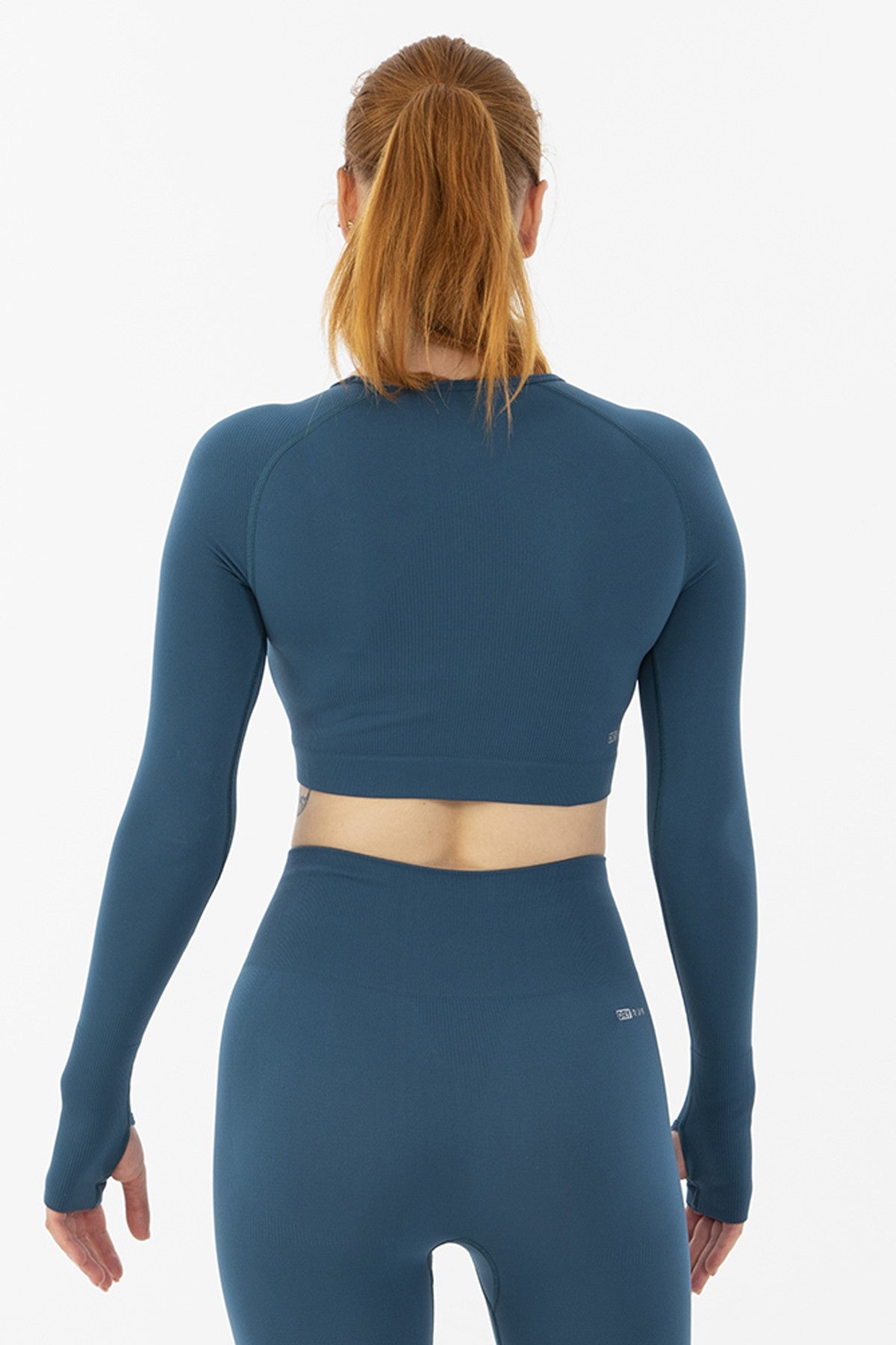 SlimFit Kadın Bisiklet Yaka Mavi Crop Top