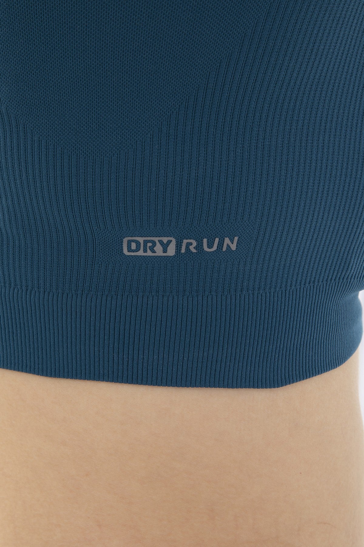 SlimFit Kadın Bisiklet Yaka Mavi Crop Top