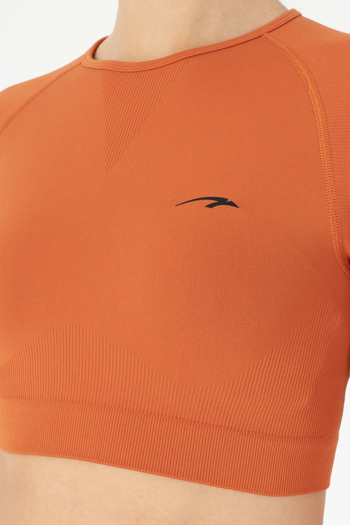 SlimFit Kadın Bisiklet Yaka Kahverengi Crop Top