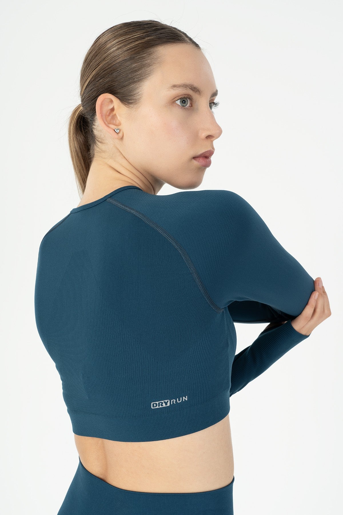 SlimFit Kadın Bisiklet Yaka Mavi Crop Top