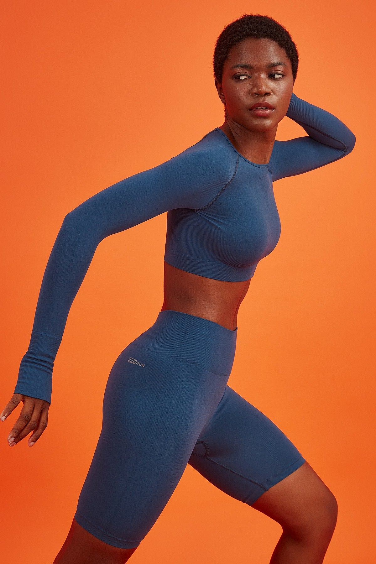 SlimFit Kadın Bisiklet Yaka Mavi Crop Top