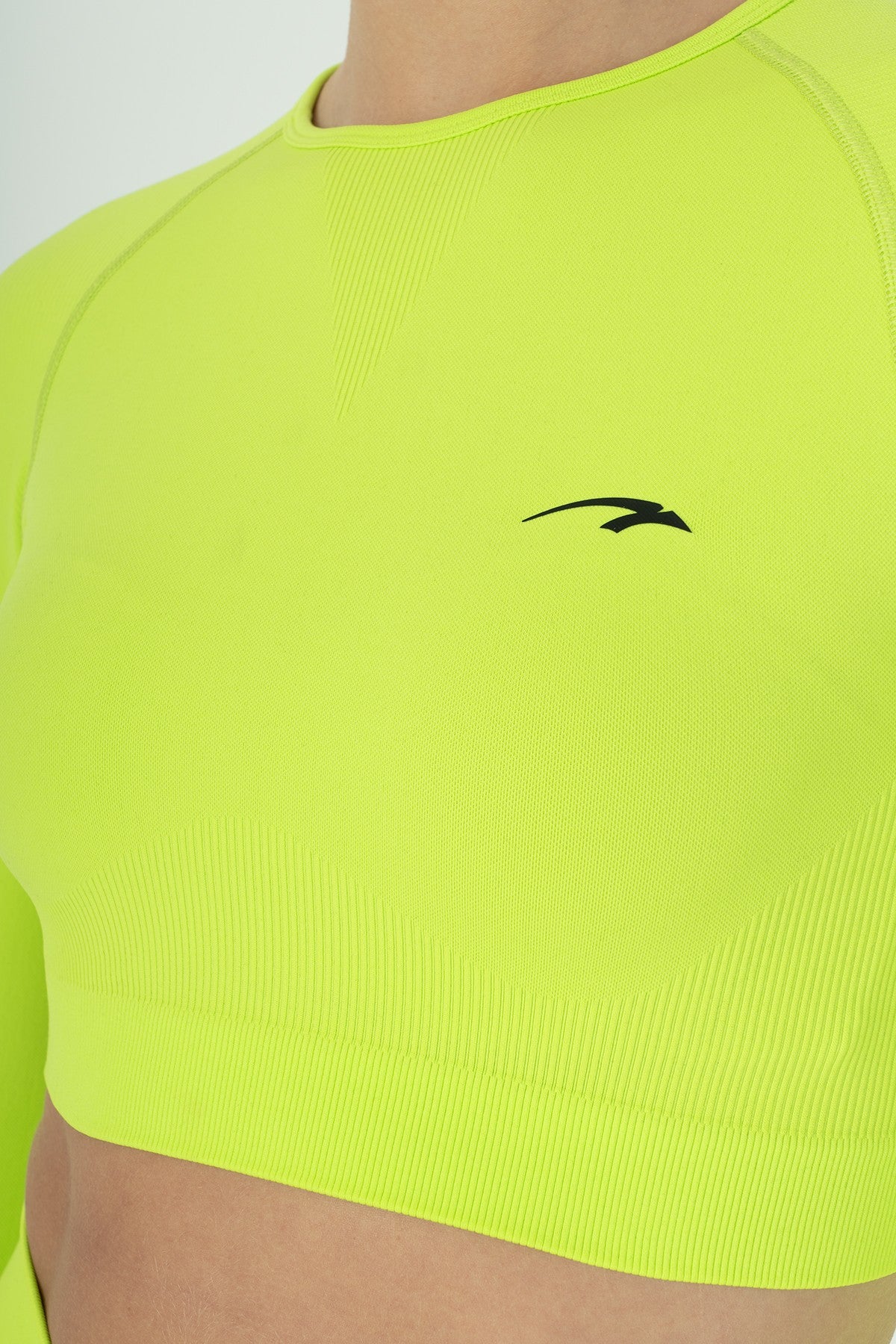 SlimFit Kadın Bisiklet Yaka Neon Yeşil Crop Top