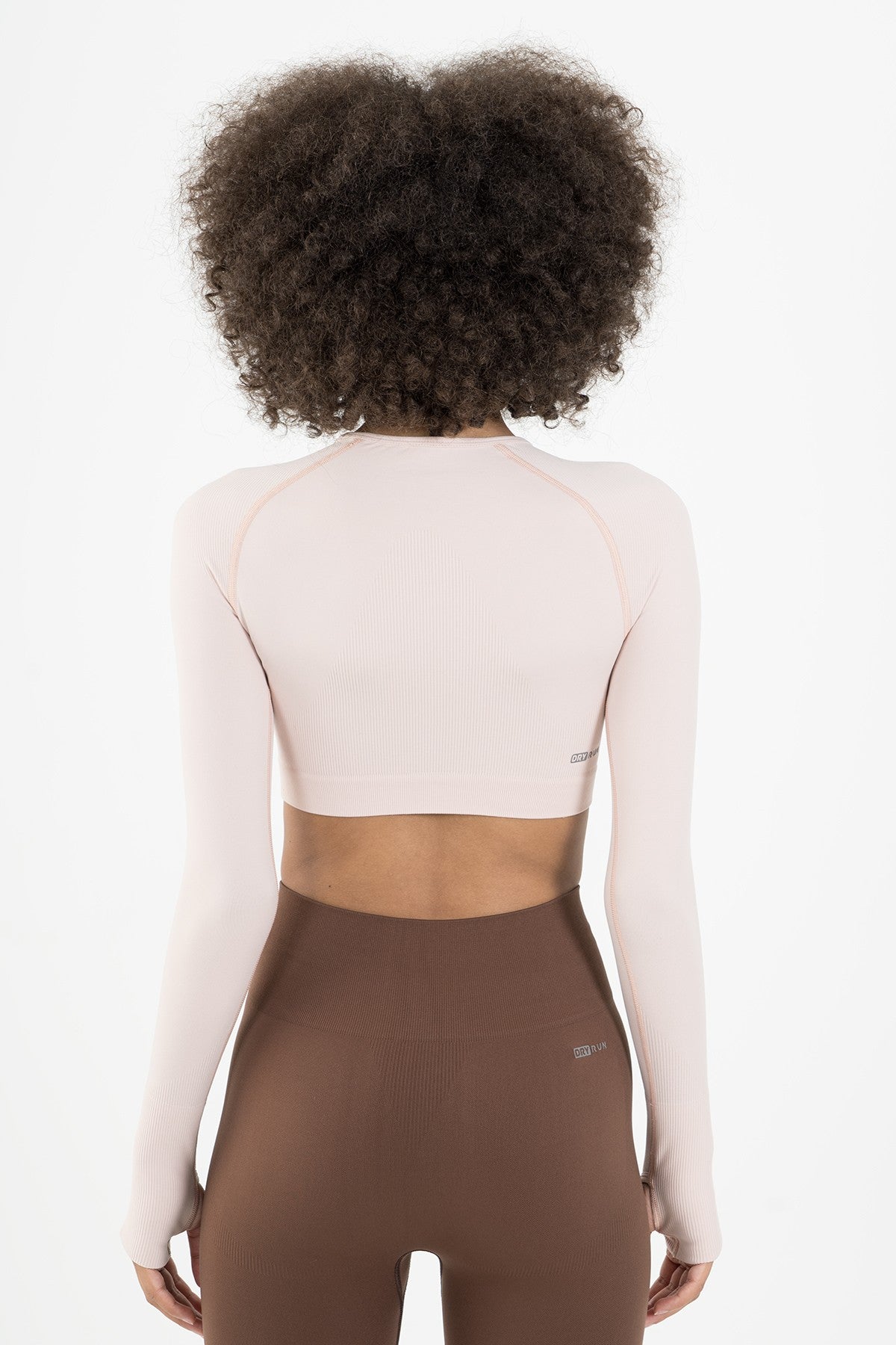 SlimFit Kadın Bisiklet Yaka Pudra Crop Top