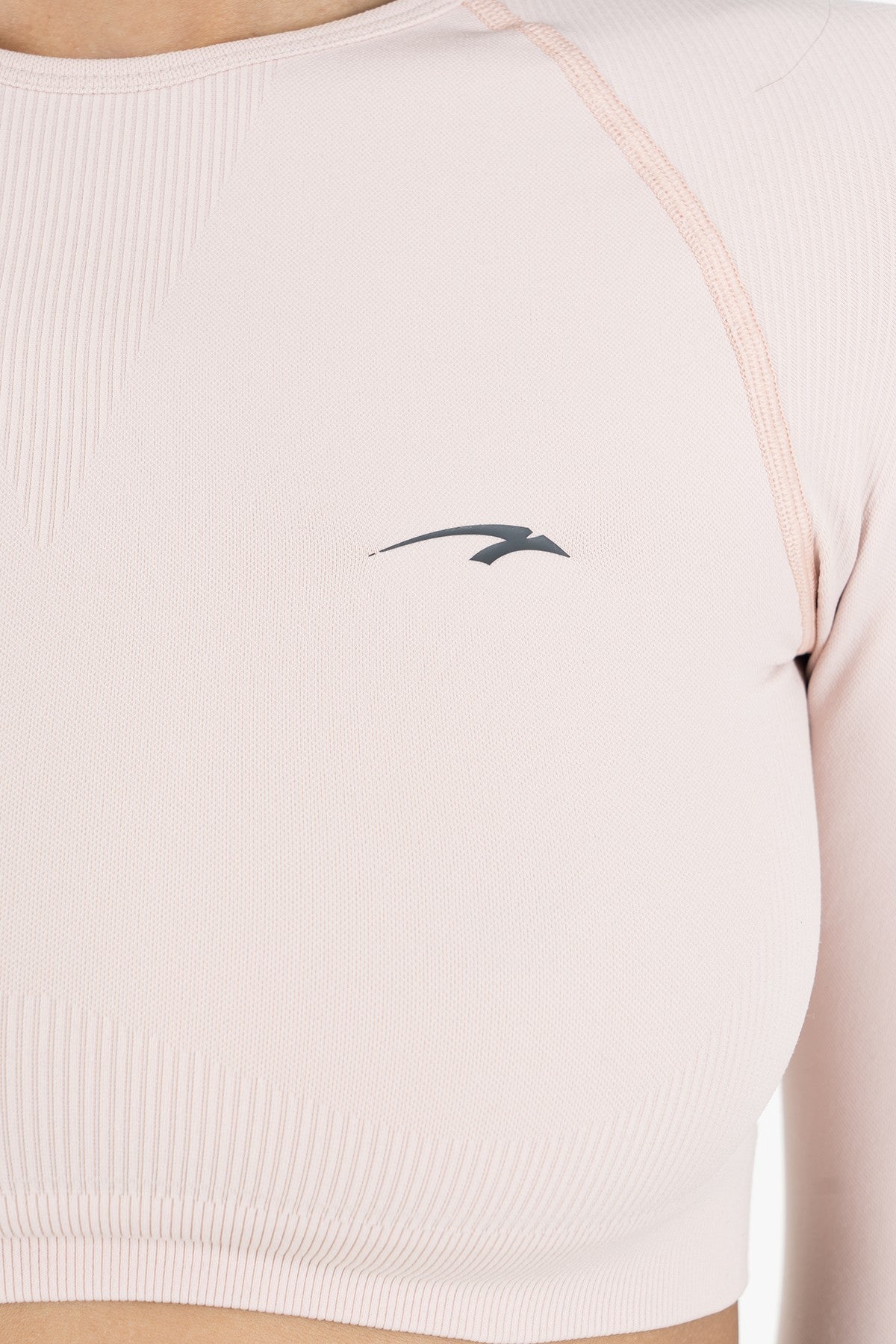 SlimFit Kadın Bisiklet Yaka Pudra Crop Top